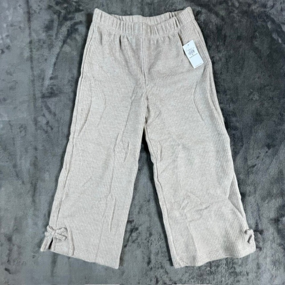 Old Navy Girls Beige Ribbed Knit Wide Leg Pants Bow Detail 5T 908836-03-1